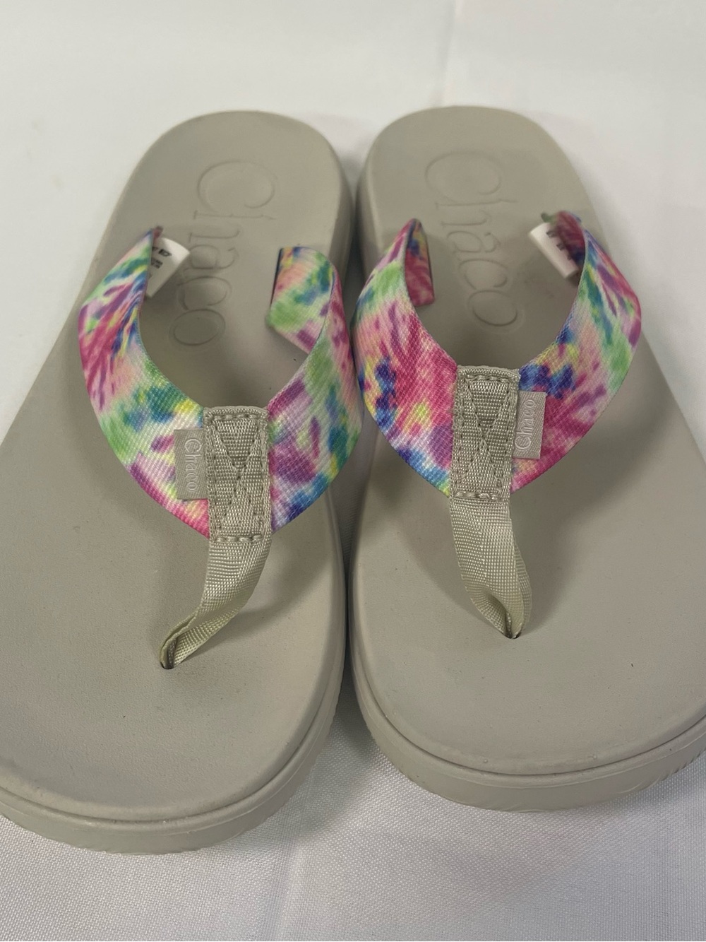 Chaco Tie-Dye Strap Flip Sandals - Multicolor Straps, Light Gray Footbed